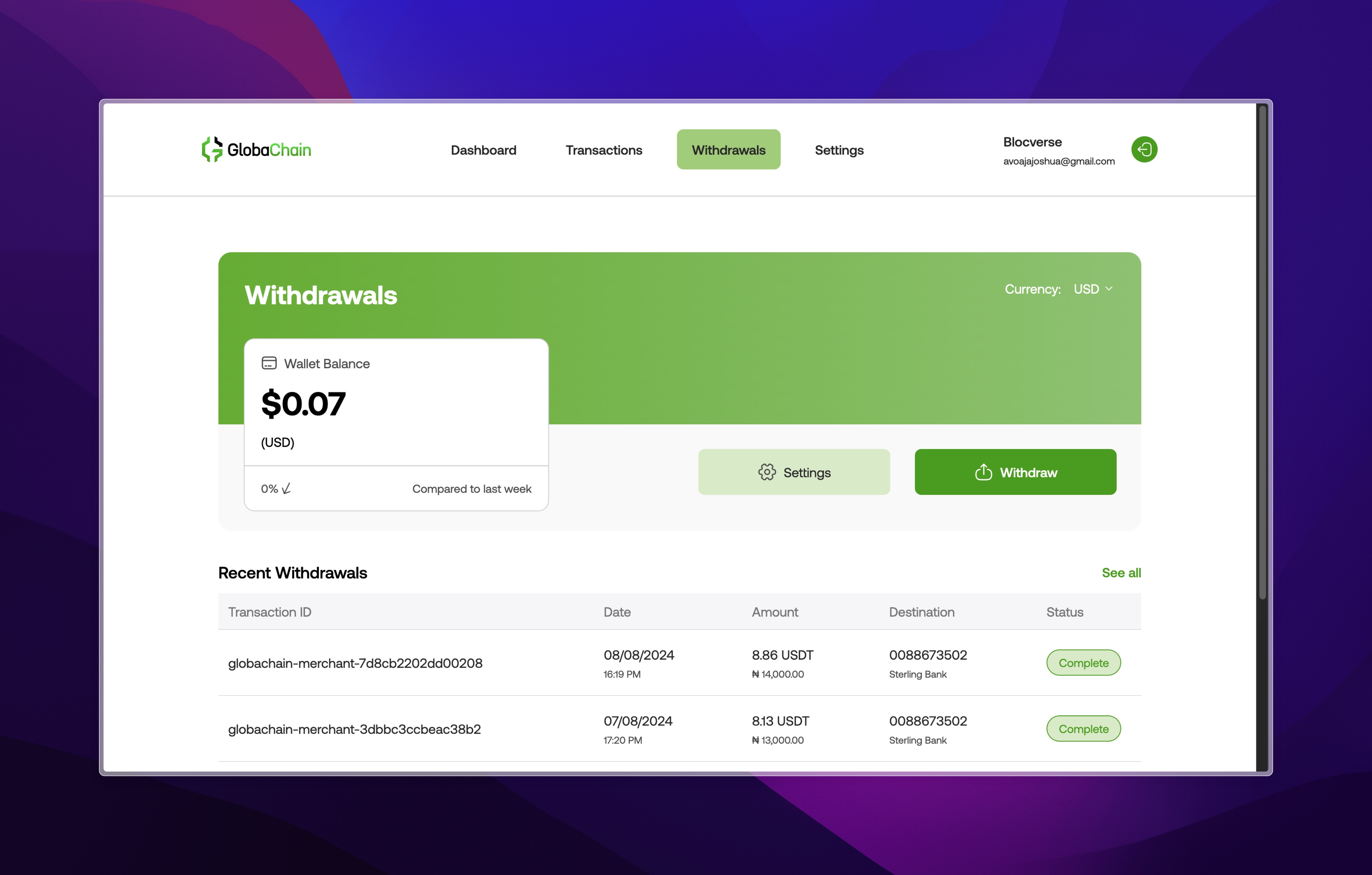 GlobaChain Payment Gateway